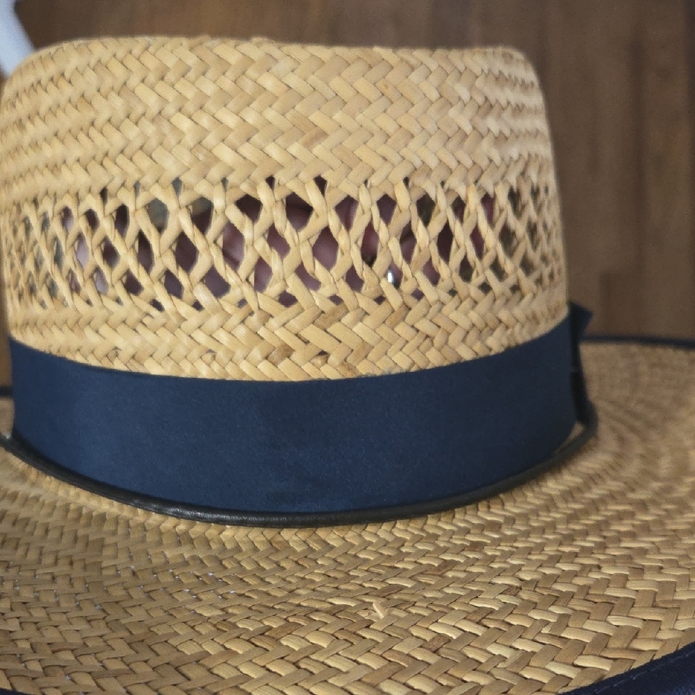 🔵3/$13 Stylish Straw Hat with Navy Band - Picture 7 of 7